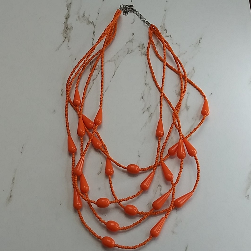 Orange Bib Beaded 5 layer Sizeable Necklace
